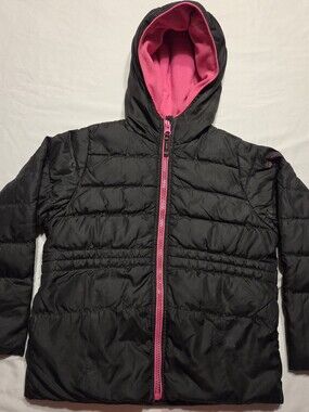Hawke & Co Black Puffer Jacket with Pink Trim and Hood Lining